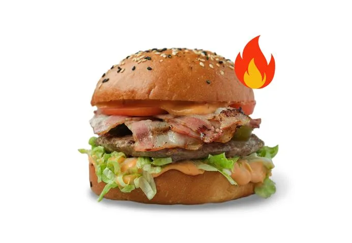Бургер с мраморной говядиной и беконом