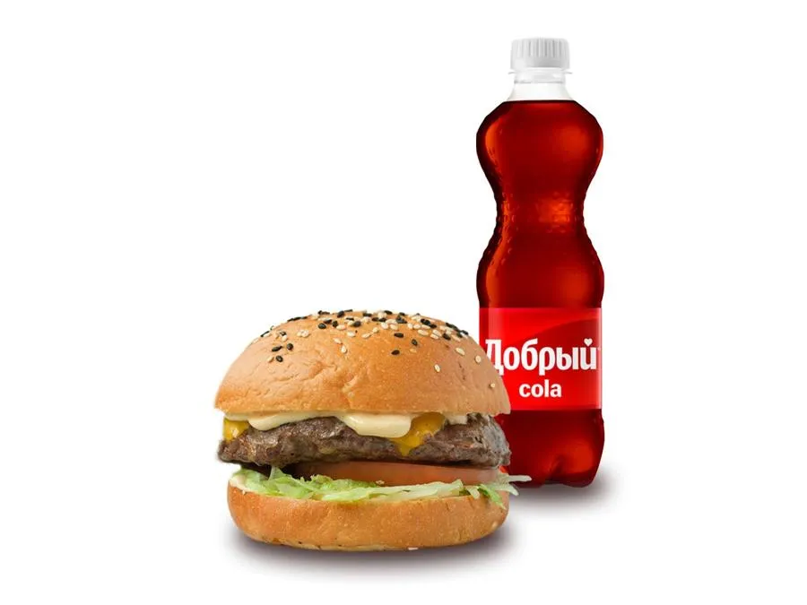 Бургер с мраморной говядиной и сыром чеддер + Добрый Кола 0,5л